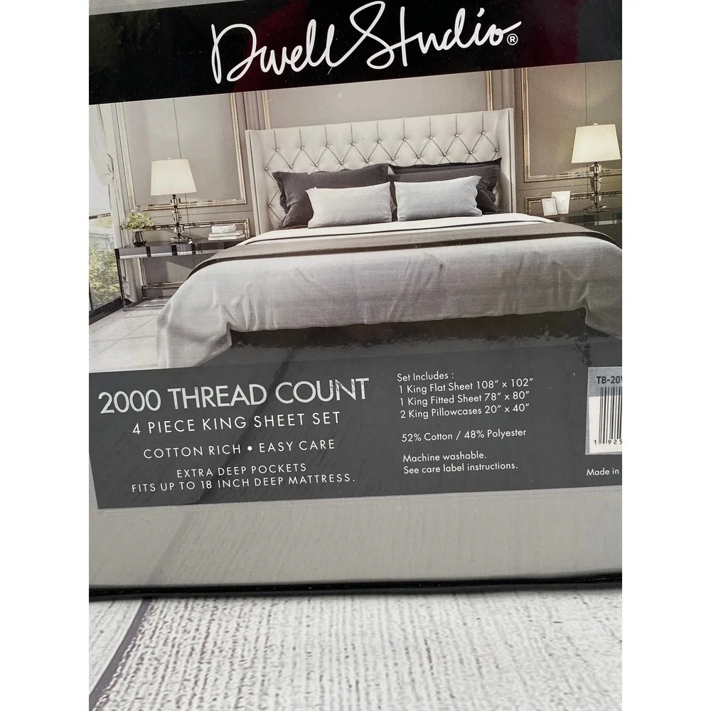 Dwell Studio Sheet Set King Gray 2000 Thread Count Cotton Rich Deep Pocket - Picture 5 of 9